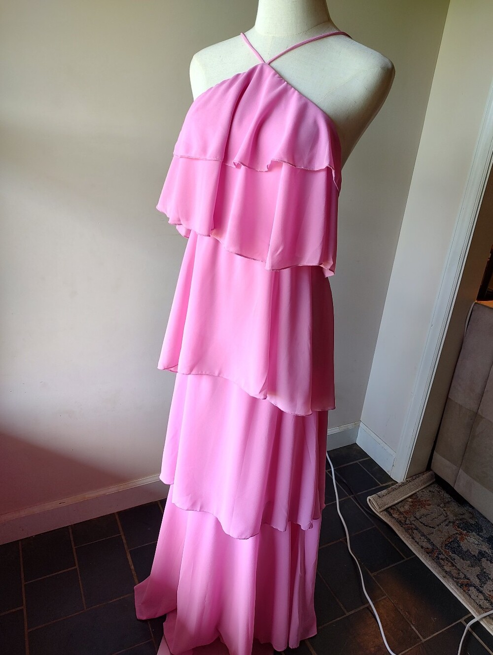 Soly Hux Pink Tiered Halter Maxi Dress Medium